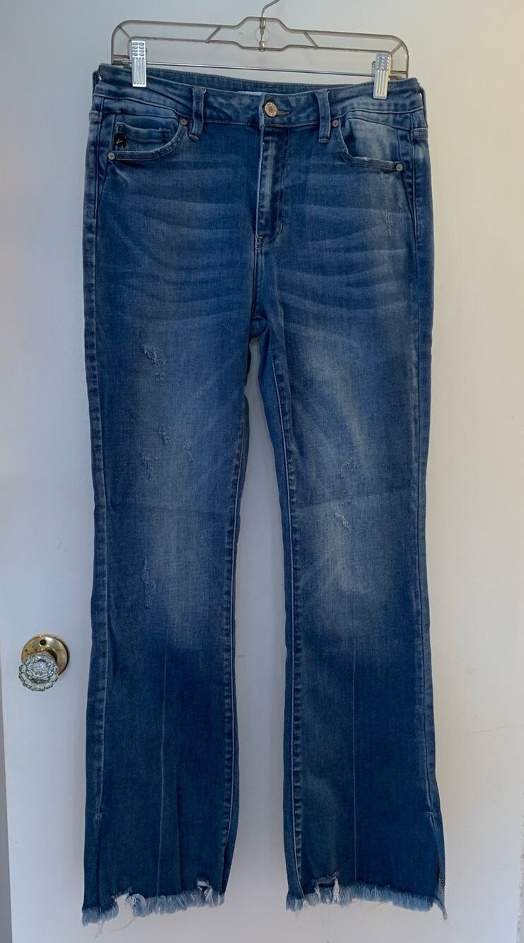 KanCan Distressed Raw Hem Blue Denim Bootcut Jeans Size 29 Casual Side Slit Hem